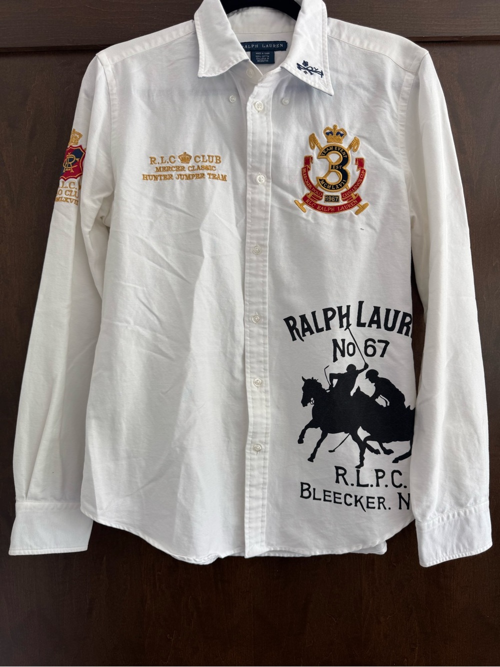 VTG Ralph Lauren RLPC Bleecker Big Double Pony Crest Button Down LS Shirt